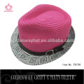 pink paper straw fedora trilby hats cheap promotional design